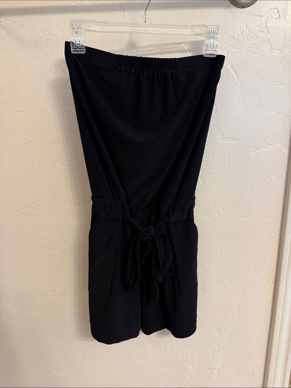 White House Black Market Black Strapless Romper with Waist Detail